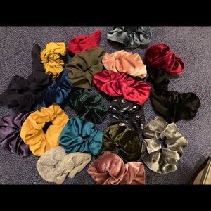 Velvet, silk, satin, patterned scrunchie lot